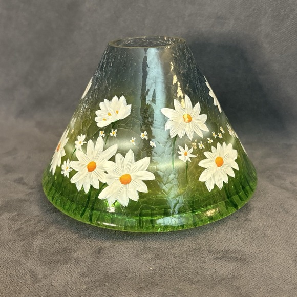 Yankee Candle Hand Painted Daisy Glass Shade Green Crackle - Picture 2 of 6